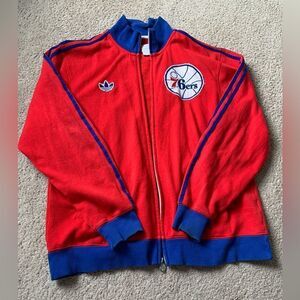 VTG Adidas Philadelphia Sixers Stitched Red Blue Zip Up Sweatshirt Jacket Size L